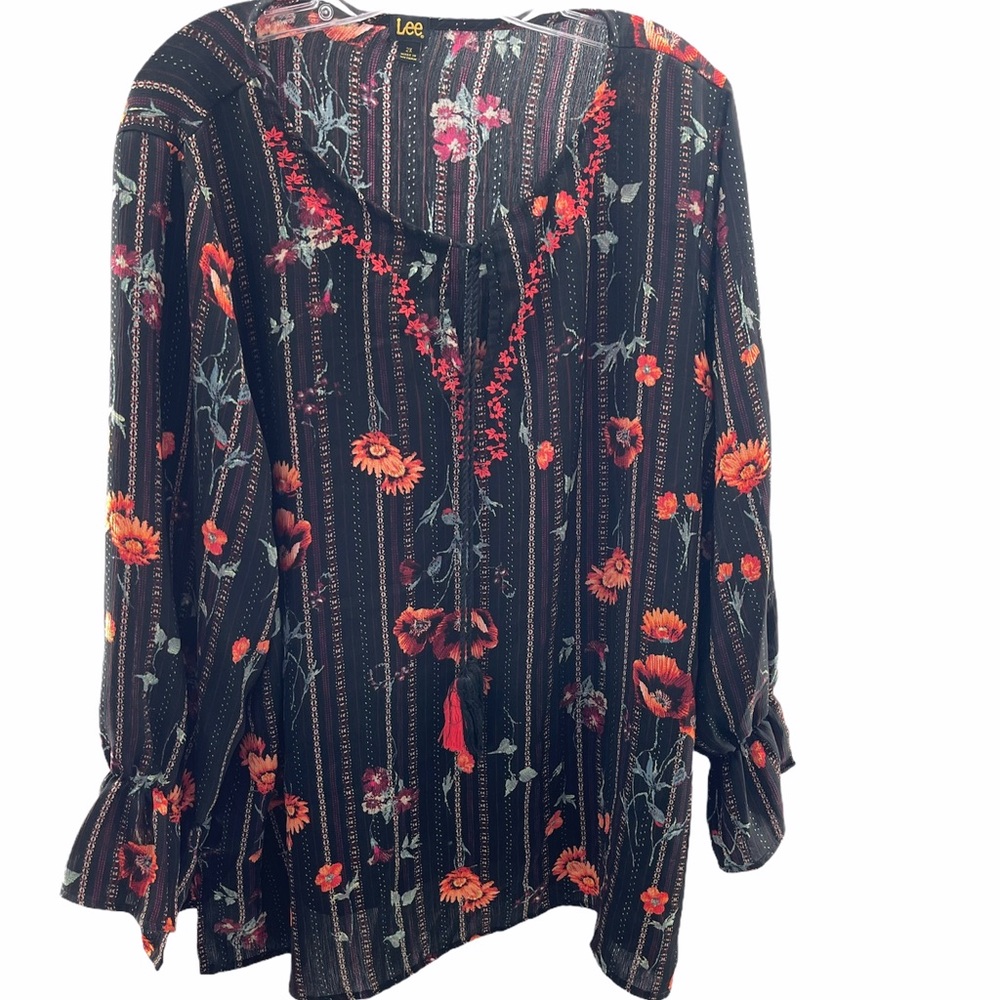 Lee Floral Print Statement Sleeves Blouse Size 2X - Picture 5 of 5